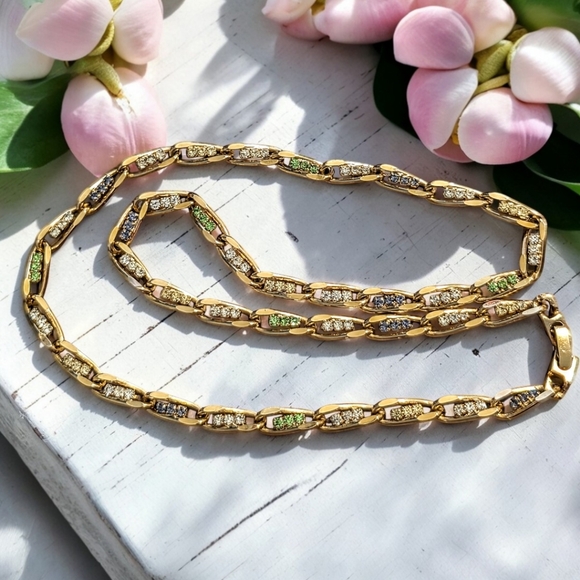 Fashionable Gold-tone Designer Necklace W/ Rhinestones & Easter Egg Trinket Dish - Picture 2 of 7